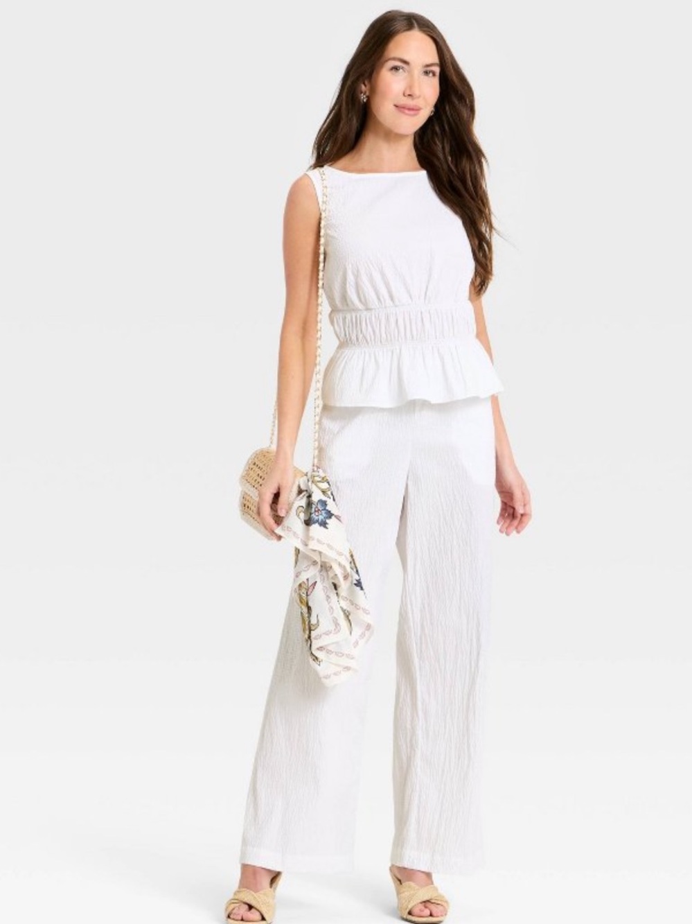 Women's Seersucker Effortless Pull-On Pants - A New Day™ White XS - Picture 3 of 12